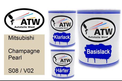 Mitsubishi, Champagne Pearl, S08 / V02: 1L Lackdose + 1L Klarlack + 500ml Härter - Set, von ATW Autoteile West.